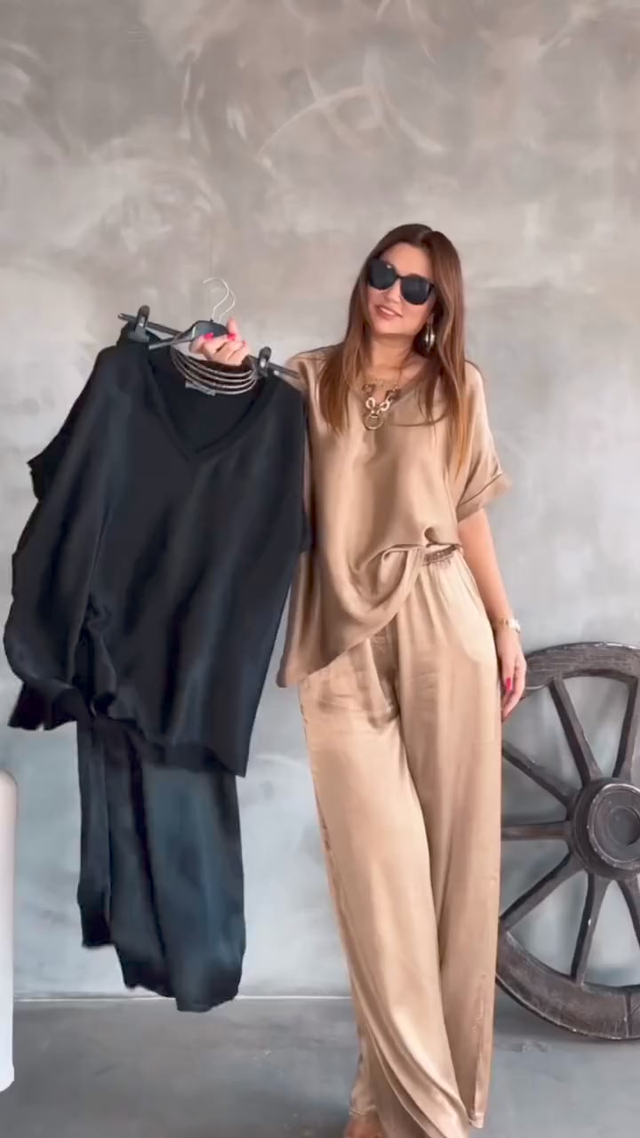 V-neck Satin Two-piece Suit-buy 2 free shipping 广告素材