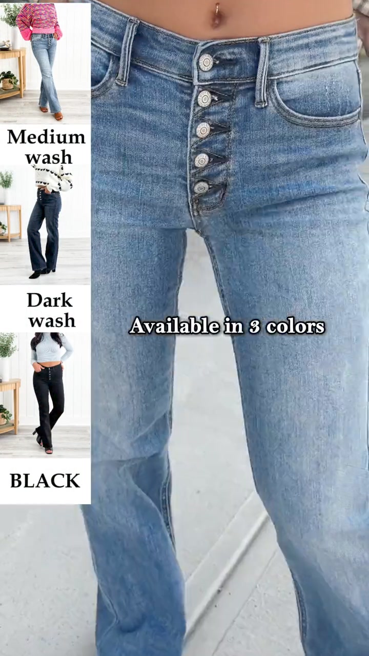 Mid Rise Button Fly Bootcut Jeans (Buy 2 Free Shipping) 广告素材