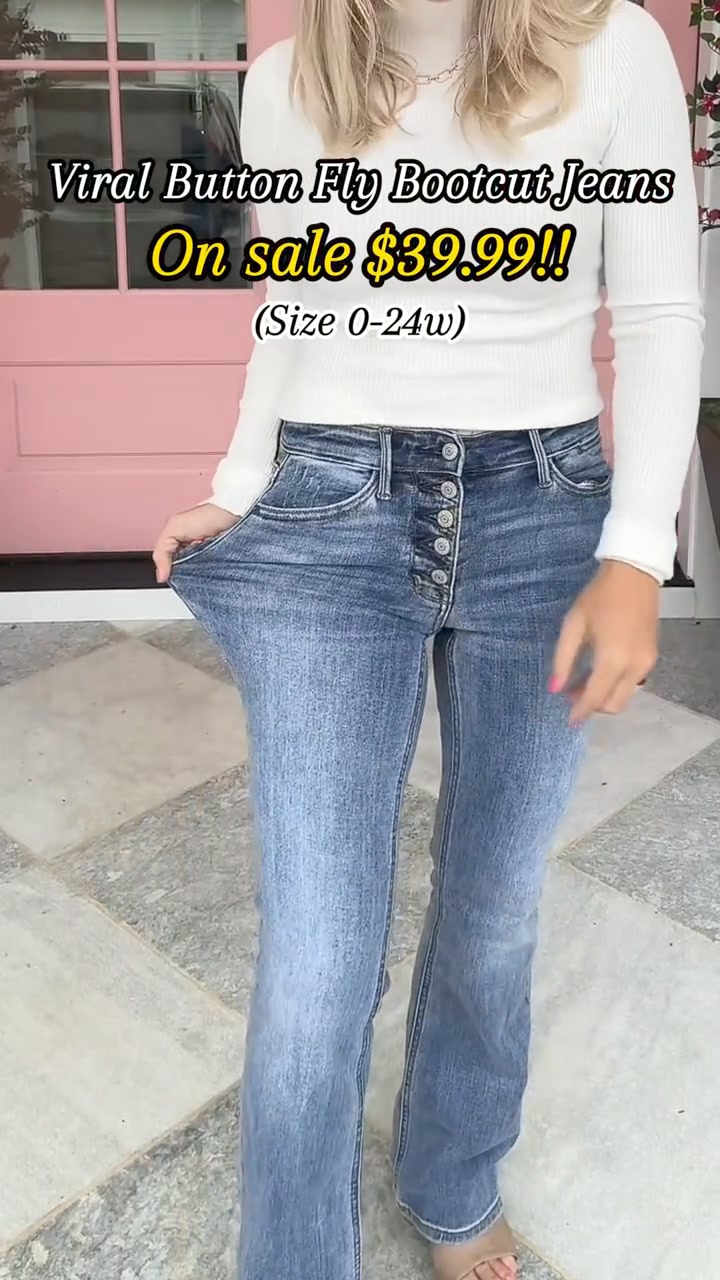 Mid Rise Button Fly Bootcut Jeans (Buy 2 Free Shipping) 广告素材