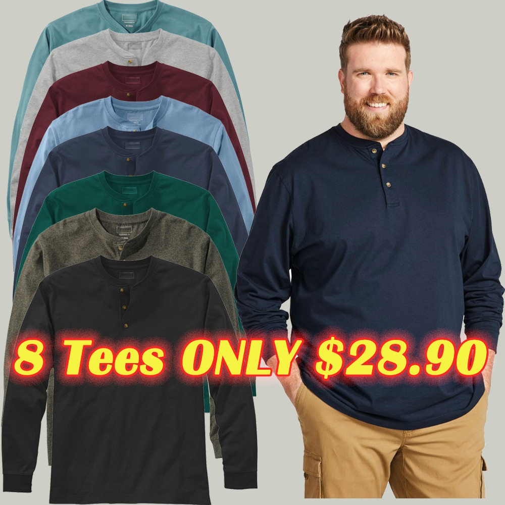 8 Pack Long-Sleeve Henley Tee Set (8 Colors) ad creative